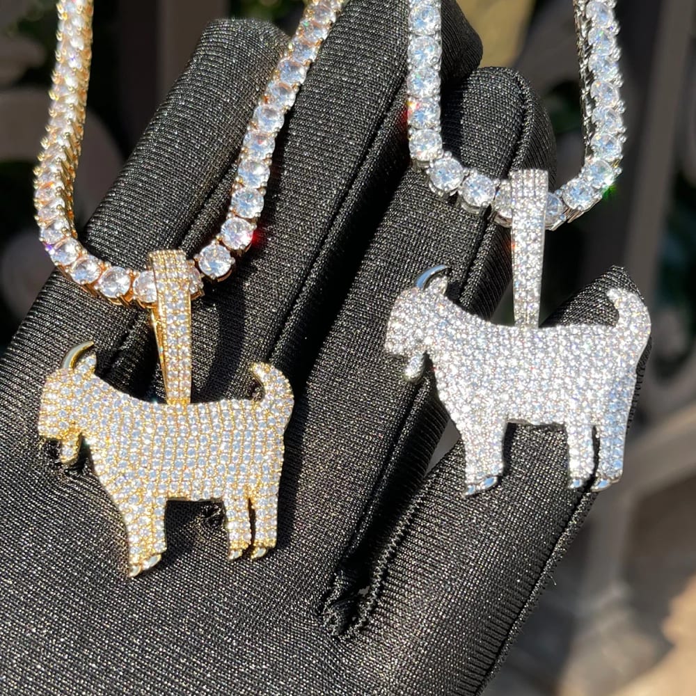 Iced Out Goat Pendant With Tennis Chain Necklace for Men